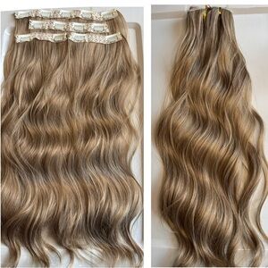 Clip In Light Brown Hair Extensions 20 In Wavy Hair